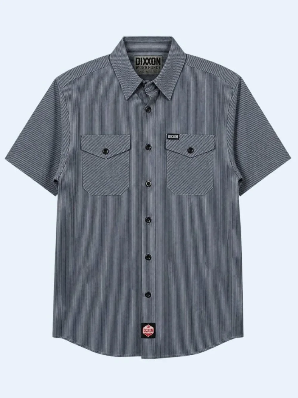 Dixxon Workforce Mens M Gray Striped Work Shirt Mechanic Utility Short Sleeve